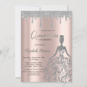 Invitation Robe Rose Gold Paillettes Dégoulinante Argentée po