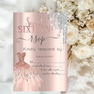 Invitation  Robe Rose Gold Paillettes Dégoulinantes Douce 16 