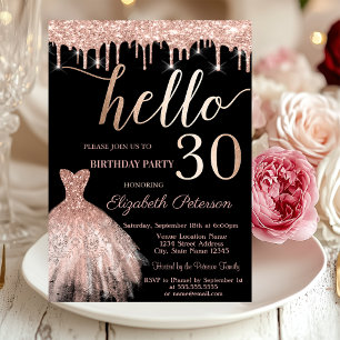 Invitation Robe Rose Gold Paillettes Gouttes 30e Anniversaire
