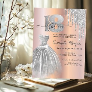 Invitation Robe Rose Gold Paillettes Gouttes Argentées 18ème 