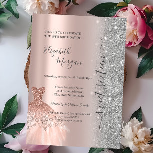 Invitation Robe Rose Gold Paillettes Sucrée 16 Ans