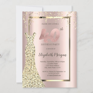 Invitation Robe Rose Gold Sequins Or 40e anniversaire