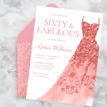 Invitation Robe rose Gold Sparkle 60e fête d'anniversaire<br><div class="desc">Robe rose or étincelle 60e fête d'anniversaire Soixante et fabuleuse invitation Variations à l'invitation et articles correspondants dans notre magasin</div>