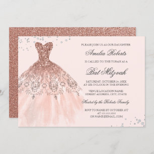 Invitation Robe rose Gold Sparkle Bat mitzvah Diamond