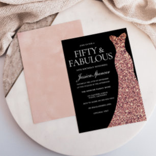 Invitation Robe rose Gold Sparkle Black 50e anniversaire fête