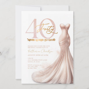 Invitation Robe rose Gold Sparkle Blush 40e fête d'anniversai