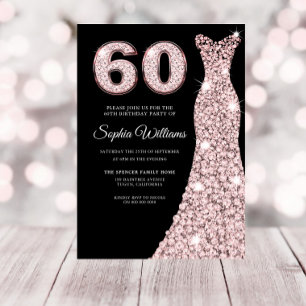 Invitation Robe rose Gold Sparkle Blush 60e fête d'anniversai