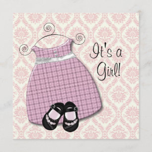 Invitation Robe rose Noir Chaussures Rose Noir Damas Bébé Fil