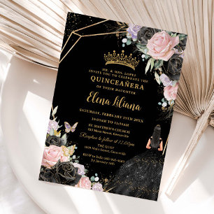 Invitation Robe rose noire violet Rose robe or Quinceañera XV