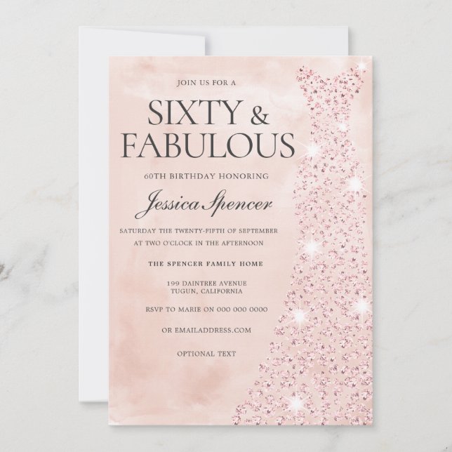 Invitation Robe Rose Or 60 & Fabuleux 60e anniversaire (Devant)