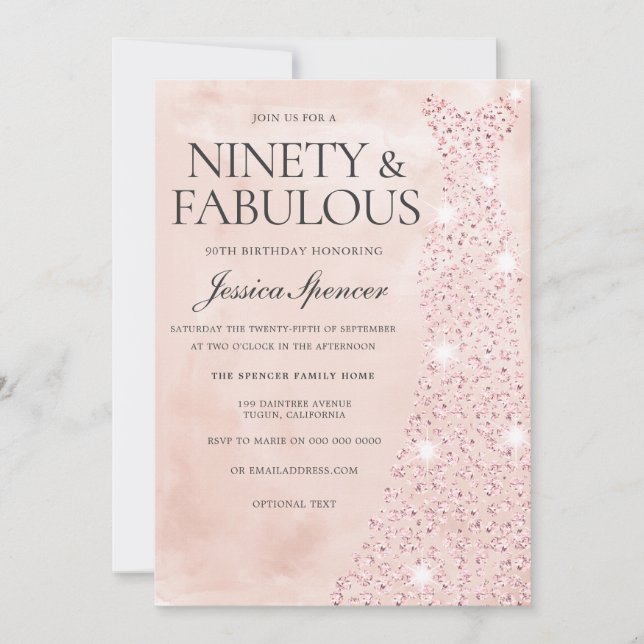 Invitation Robe Rose Or 90 & Fabuleux 90e anniversaire (Devant)