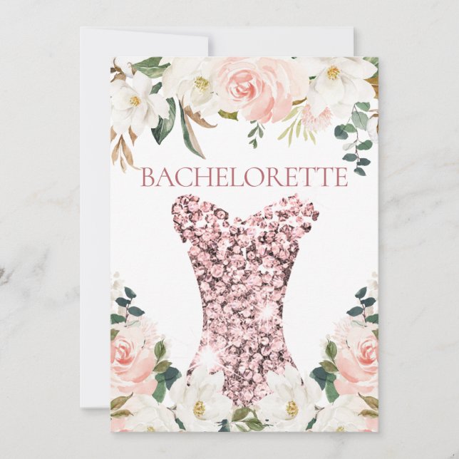 Invitation Robe rose or Blush Floral Bachelorette Party (Devant)
