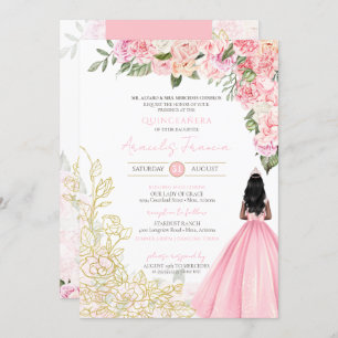 Invitation Robe Rose or élégant Floral jolie robe Quinceañera