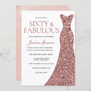 Invitation Robe rose or étincelante femmes 60e fête d'anniver