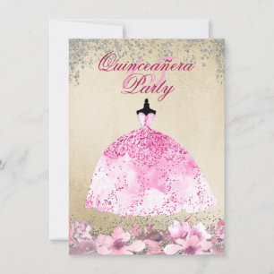 Invitation Robe rose or Parties scintillant argent Quinceaner
