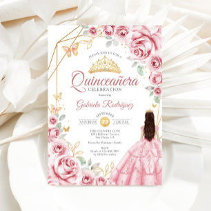 Invitation Robe rose or Quinceanera Floral