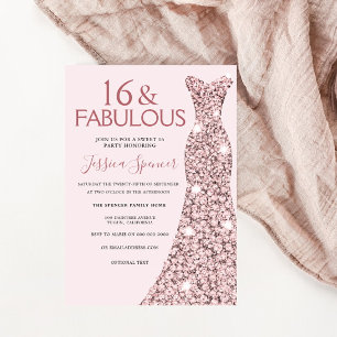 Invitation Robe Rose Or Robe Douce 16 Anniversaire fête