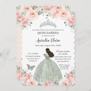 Invitation Robe rose pâle rose de Quinceañera Sage vert