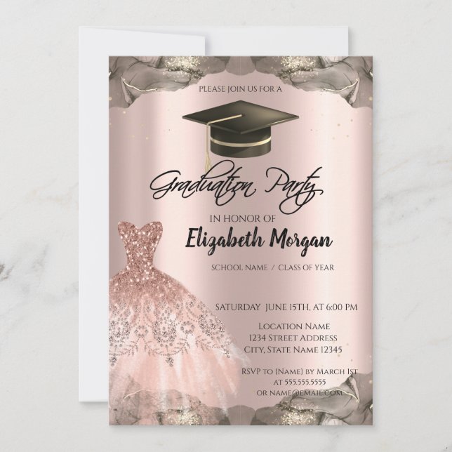 Invitation Robe rose Parties scintillant or noir Grad Casquet (Devant)
