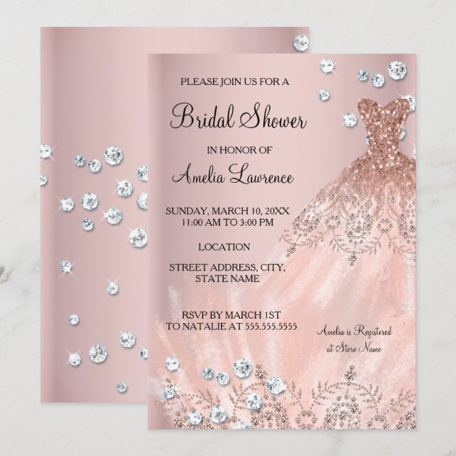 Invitation Robe rose poudré Chic Bride tenue de Shower de mar (Devant / Derrière)