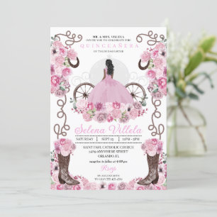 Invitation Robe Rose Princesse & Bottes Quinceañera
