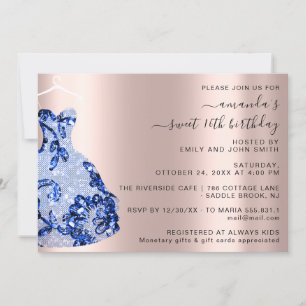Invitation Robe Rose princesse Royale Douce 16e Marine Bleue
