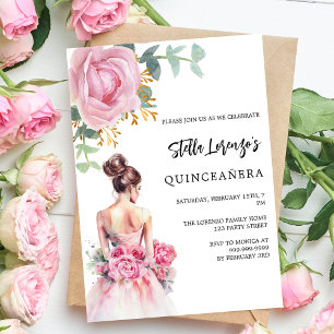 Invitation Robe rose rose à fleurs Quinceanera