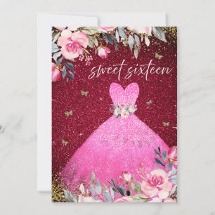 Invitation Robe rose rose pâle magique Floral Sweet 16