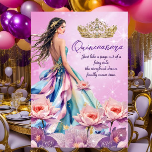 Invitation Robe rose sarcelle violet pour les quinze ans d'un