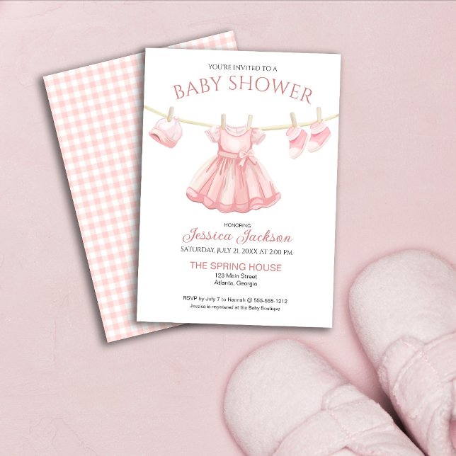 Invitation Robe rose suspendue pour bébé fille Baby Shower (Créateur téléchargé)