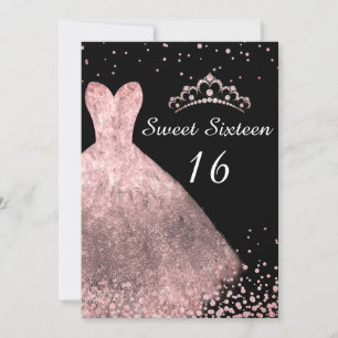 Invitation Robe rose & Tiara Sweet 16 16e fête d'anniversaire
