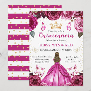 Invitation Robe rose vif Cheveux blonds Princesse Quinceanera