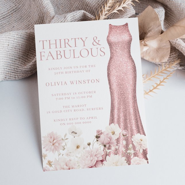 Invitation Robe rose vif pour femmes 30e anniversaire (Créateur téléchargé)