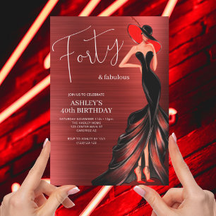 Invitation Robe rouge 40 ans et élégante fête d'anniversaire