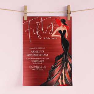 Invitation Robe Rouge 50 ans et Fabulueuse Élégante Anniversa
