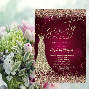 Invitation Robe rouge 60e anniversaire avec bordure de poussi