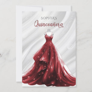 Invitation Robe rouge argenté Quinceañera Quince