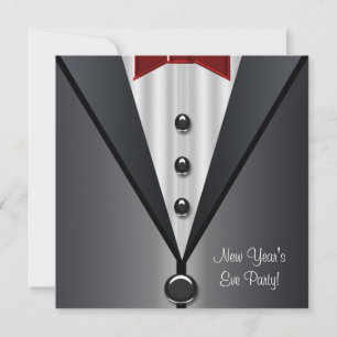 Invitation Robe Rouge Black Tuxedo New Years Eve Party