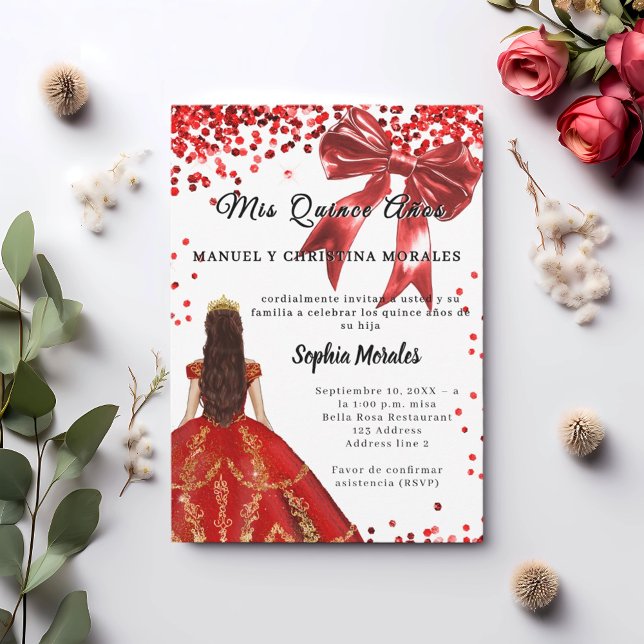 Invitation Robe rouge blanche Quinze ans avec noeud (Créateur téléchargé)