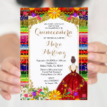 Invitation Robe Rouge Bourgogne Coloré Floral Quinceañera<br><div class="desc">Robe Rouge Bourgogne Colorée Florale Quinceañera Mis Quince Anos,  15e anniversaire, </div>
