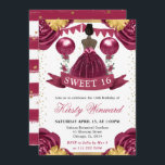 Invitation Robe rouge Bourgogne Robe foncée Princesse Douce 1<br><div class="desc">Elégante aquarelle couleur peau foncée princesse dans la robe rouge bordeaux design avec fleurs rouge et or,  ballons et confettis parties scintillant or.</div>