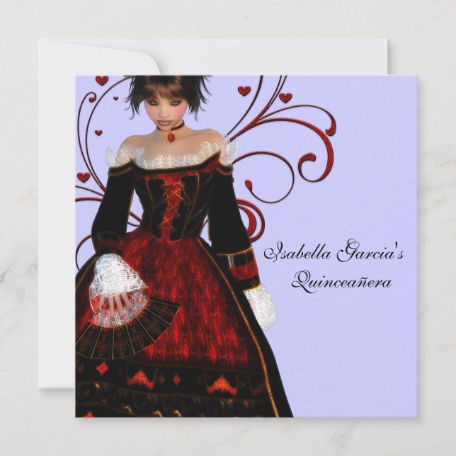 Invitation Robe Rouge Coeur Flûte pourpre Quinceanera (Devant)