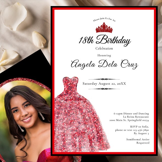 Invitation Robe rouge élégante pour les 18 ans (Créateur téléchargé)
