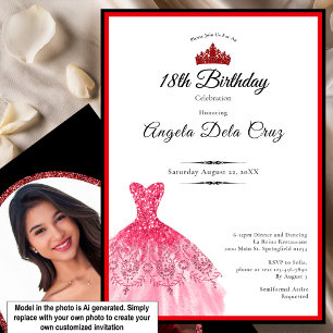 Invitation Robe rouge élégante pour les 18 ans