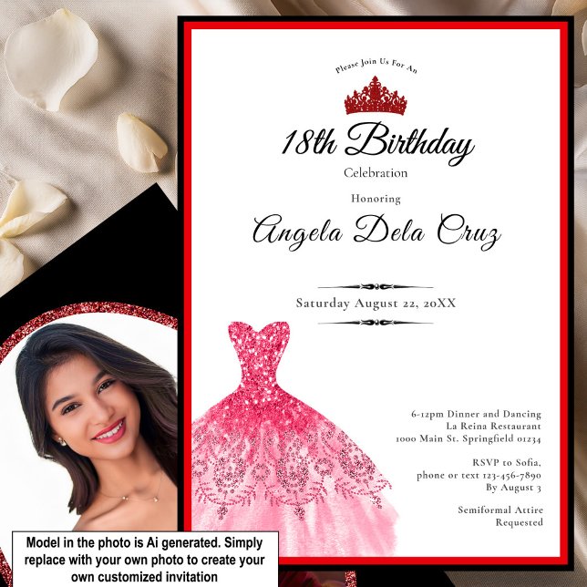 Invitation Robe rouge élégante pour les 18 ans (Créateur téléchargé)