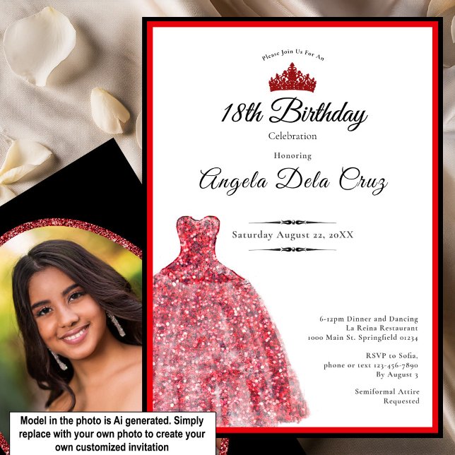Invitation Robe rouge élégante pour les 18 ans (Créateur téléchargé)