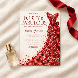 Invitation Robe rouge époustouflante Quarante & Fabuleuse 40e