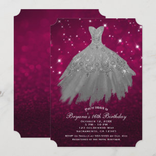 Invitation Robe rouge et argenté Bourgogne Douce 16 Party