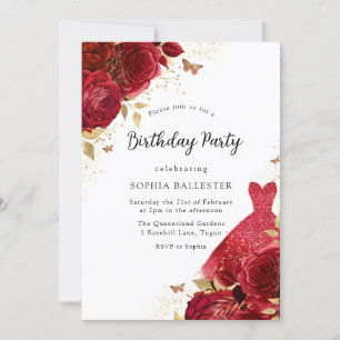 Invitation Robe rouge et Parties scintillant or Rose fête d'a