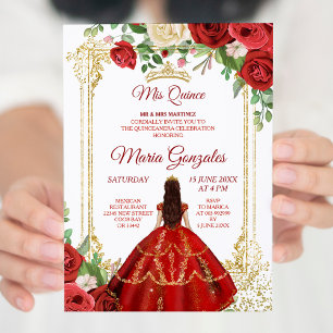 Invitation Robe rouge et Rose mexicain Mis Quince 2